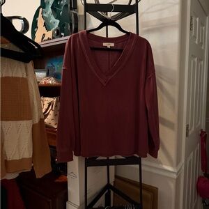 Women's Long Sleeve V-Neck Top - Deep Red